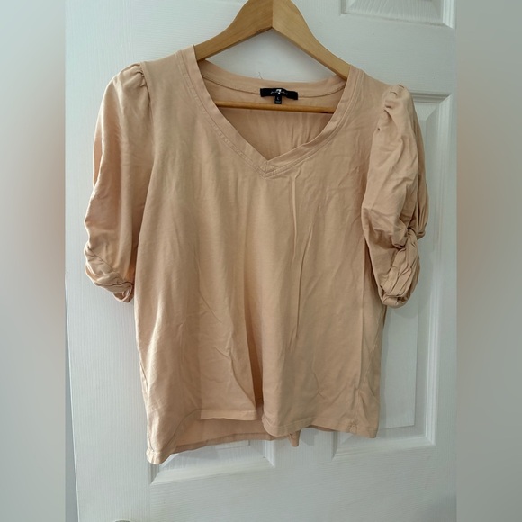 7 for all mankind puff twist sleeve v-neck tee size large shirt - Picture 1 of 8